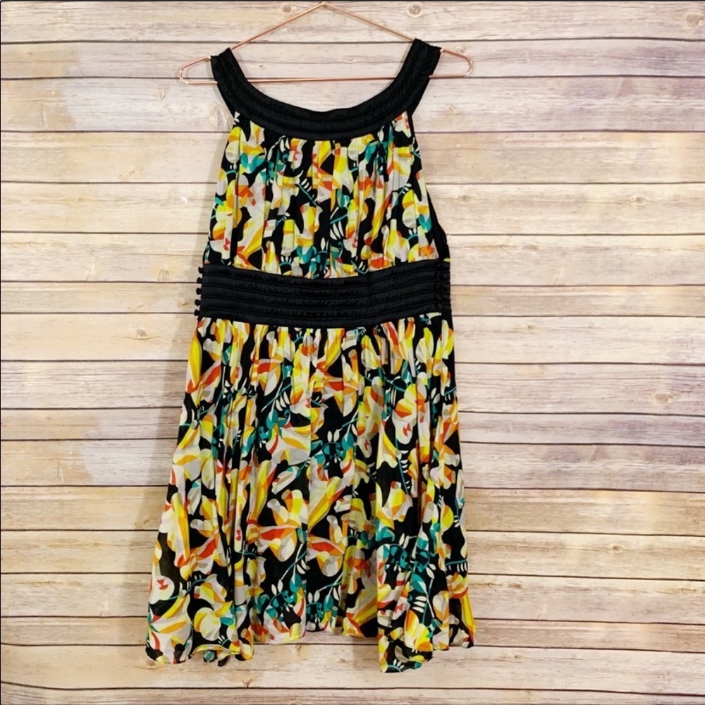 French Connection Yellow Black Floral Dress Cotton Y2K Bold Summer Print - Picture 6 of 8